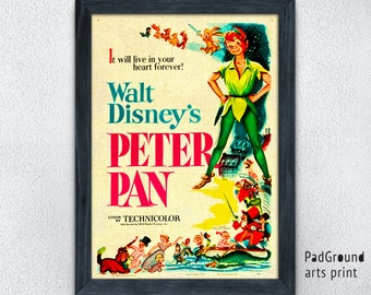 Disneyland Poster, Peter Pan Print, Fantasyland, Neverland, Vintage, Home Decor, Wall Decor, Playroom Decor, Kids Decor, Gifts, Frame -18pg