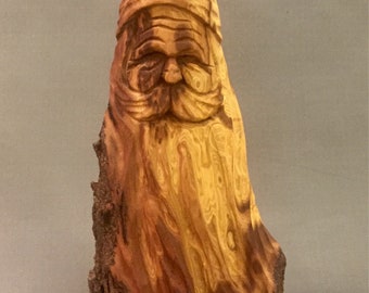 HAND CARVED original Santa bust with natural finish from 100 year old Cottonwood Bark