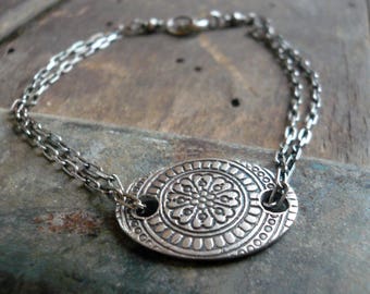 Mandala Bracelet- Oxidized fine and sterling silver. Handmade