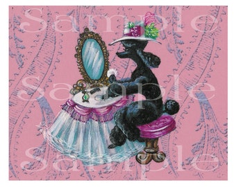 Black Poodle Boudoir Dressing Table Vintage Style 6 Note Cards with Envelope