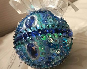 Hand crafted blue Christmas ornament
