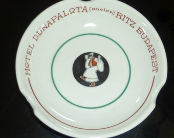1920's Vintage Hotel Advertising Ashtray Duna Palota Ritz Budapest Hungary RARE Huttl Tavadar Ceramic