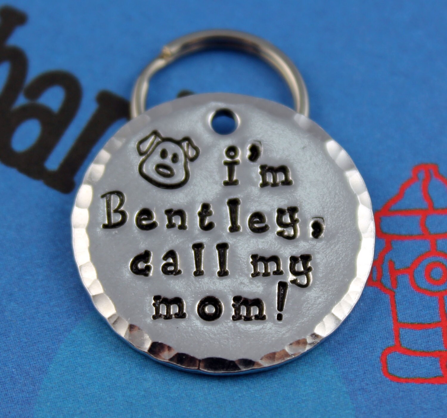Handstamped Aluminum Pet ID Tag Personalized Unique Dog Name