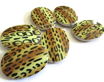 6 34mm Beads Big Leopard Print Beads Acrylic Beads Flat Oval Beads Cheetah Print beads Wild Animal Print Beads Plastic Beads Modern Beads