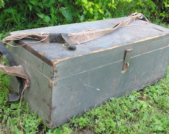 Antique Handmade Gray Wooden Primitive Tool Box Rustic Garden Box Vintage Industrial Tool Chest