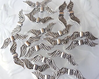 Angel Wings - 100 pcs. - Lead Free - Antique Silver - Fancy - Tibetan Style - Angel Wing Beads - Wings