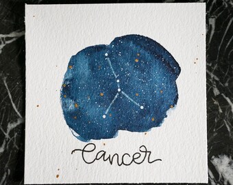 Cancer Constellation Painting - Galaxy, Night Sky, Stars, Original Watercolor