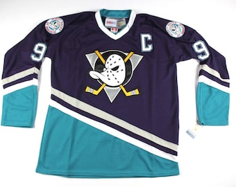 90s Deadstock Anaheim Mighty Ducks Hockey Jersey, Vintage Paul Kariya Hockey Jersey, Vintage Mighty Ducks Jersey, Vintage Jersey Purple
