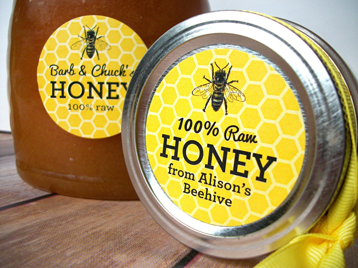Custom Yellow Honey Bee canning jar labels custom honey