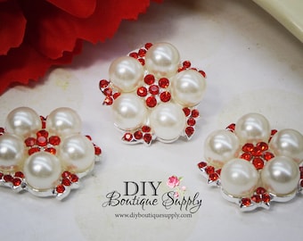 Valentine's Day Buttons RED Rhinestone Buttons Pearl buttons crystal Buttons Flatback Embellishment Hair bow flower centers 24mm 820042