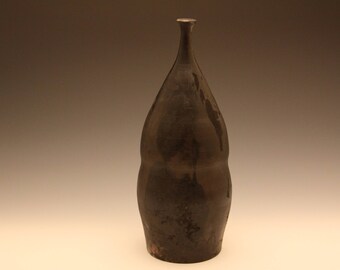 Black and White Pit Fired Ceramic Bottle