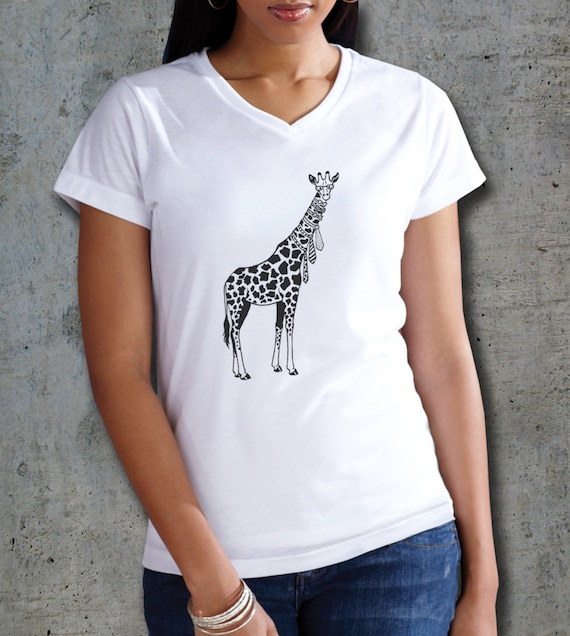 Giraffe Shirt Giraffe t shirt Womens v neck Animal Shirt