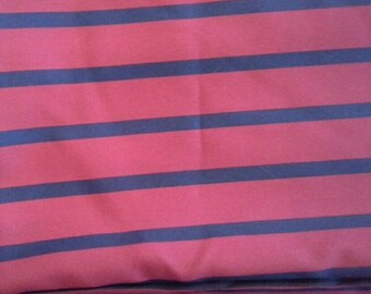 Red and Navy Blue Striped Polyester Fabric 4 Yards X0625