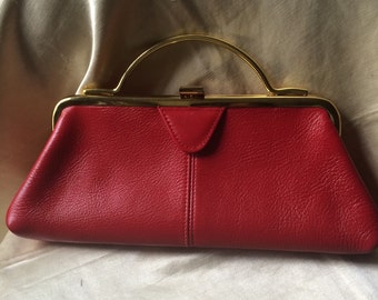 1960's Red Leather Top Handle Purse / 60's Vintage Handbag / Womens Accessory
