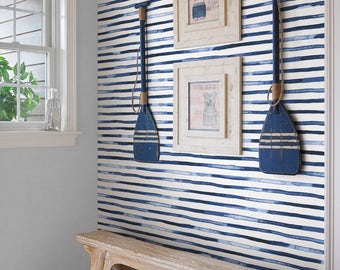 Watercolor Stripes Blue Peel & Stick Fabric Wallpaper Repositionable