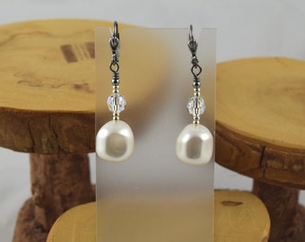 White Go For Baroque Swarovski pearl and crystal gunmetal leverback earrings