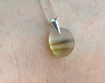 Yellow sea glass necklace - sterling silver - Seaham sea glass jewellery