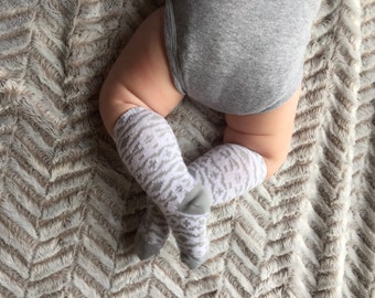 Baby knee high socks Baby socks Boot socks in white and grey aztec baby gift nordic print baby shower gift patterned socks tribal