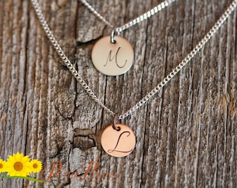 Initial Disc Necklace - Two Chains and Discs per Order - Best Friend - Mother Necklace - Delicate Initial Necklace - Anniversary Gift