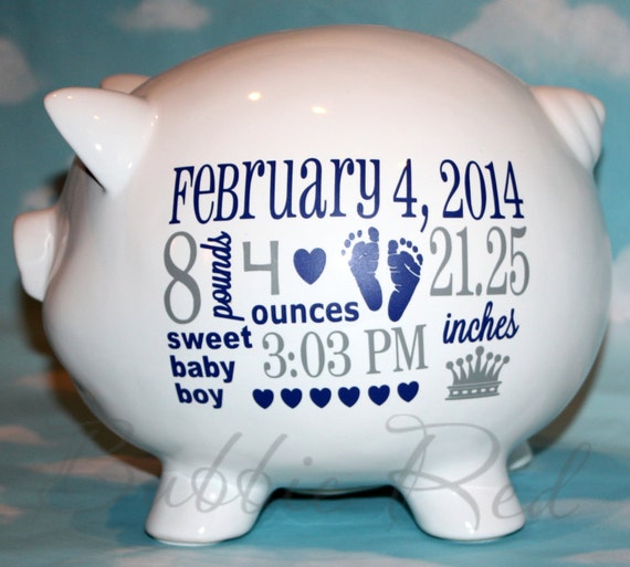 Personalized Piggy Bank Baby Boy Piggy Bank Baby Birth Stats