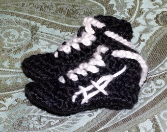 CUSTOM ORDER: Crochet Wrestling Shoes Infant Baby Boy Costume Outfit Uniform Photo Prop Gender Reveal Newborn 0-3 3-6 6-9 12 Stripes Emblem
