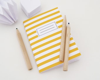 Mini A7 notebook with yellow and white stripes