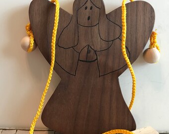 Toy Climbing Angel Made from Natural Walnut Wood - Handcrafted Wooden Toy Climbing Angel Natural Walnut Wood - Teaches Coordination