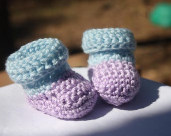 Blue and Purple Baby Booties - Blue Crochet Baby Booties - Purple Crochet Booties - Cuff Baby Booties - Two Tone Booties
