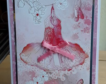 Greeting Card, Dress, Pink, Ribbon