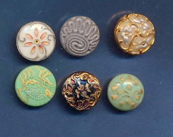 Antique Victorian Green Glass Buttons ca. 1890's Lot of 6