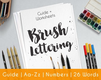 Brush Hand Lettering Worksheets | 33 practice Sheets | Guide for Beginner | Brush Lettering Workbook | Printable | Learn Calligraphy | B10