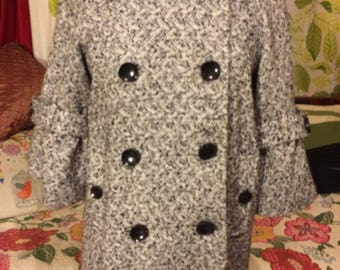 Retro A-line Tweed Mid Length Coat