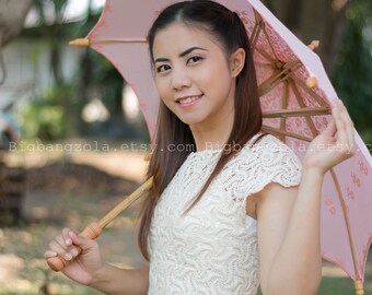 Pink flower Thai parasol, wedding parasol