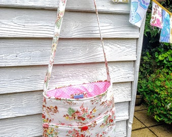 Vintage Barkcloth Happy Shoulder Bag