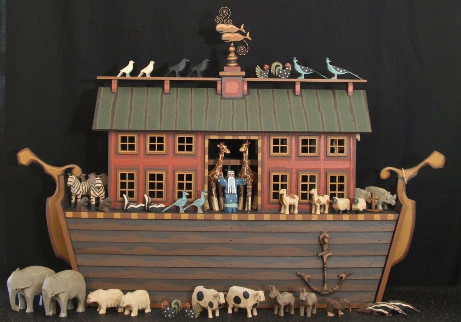 Hand carved wooden Noah's Ark