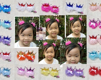pair of girls hair bows crown hair clips with 17 color