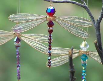 Suncatcher Dragonfly Small - Birthstones & 28 More Swarovski Colors - GOLD Toned Dazzlefly