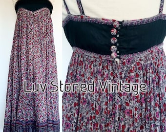 Vintage 70 Indian Cotton Metallic Boho Hippie India Babydoll Ethnic Festival Midi Dress . D145 . XS/Small . 1215.8.5.16