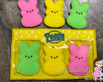 Handmade 7 Piece Set of Marshmallow Easter Bunny Felt Finger Puppet Set ~ Finger Puppets ~ Puppets ~ Puppet Set ~ Felt Puppet ~ Puppets Set