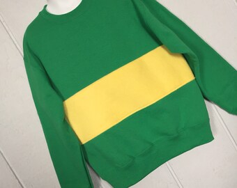 YOUTH Undertale shirt, Chara shirt, Chara sweatshirt, costume, cosplay shirt, green with yellow fleece stripe, YOUTH medium or large