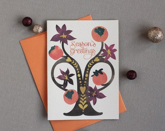 CLEARANCE!!! Folk Tree Holiday Cards : Perssimons Box of 8