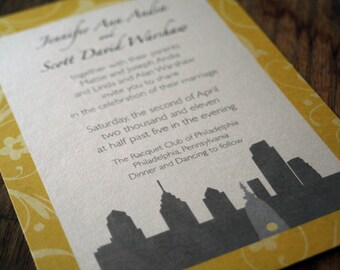 Modern Skyline Wedding Invitation, Philly Wedding Invitations, Philadelphia Wedding Invites, any city wedding invites,Modern Skyline Wedding