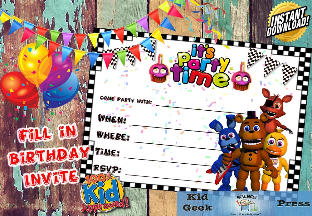 Five Nights At Freddy s FNAF Birthday Invitation 5 Five Nights At Freddy s FNAF Birthday Invitation 5