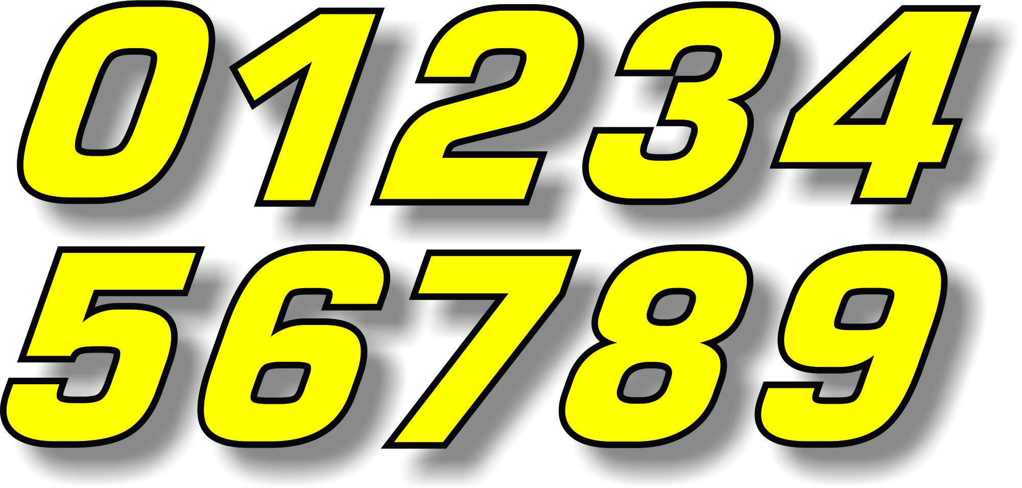 Vinyl sticker/decal Race Numbers Square Font in Yellow