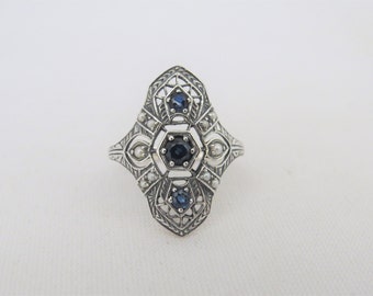 Vintage Sterling Silver Natural Blue Sapphire & Seed Pearl Ring Size 8