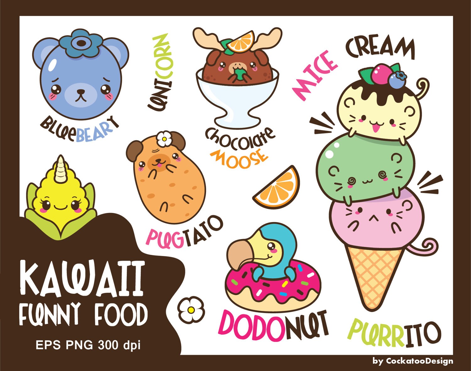 Kawaii clip art animals clipart kawaii food clipart funny