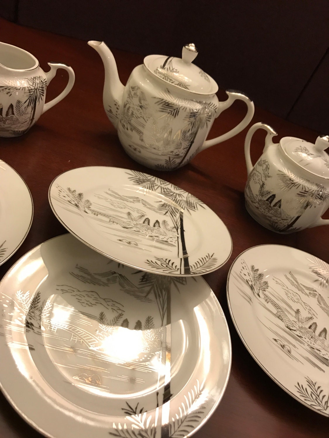 Vintage Asian Tea Set, Hayasi by Kutani Fine China, Mid Century Fine