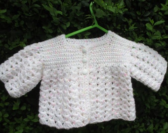Crochet matinee jacket with square neck