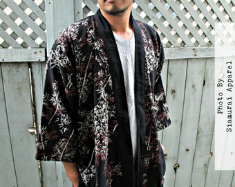 Bamboo Leaves Japanese Samurai Noragi Jacket Coat for Ladies & Men Kimono