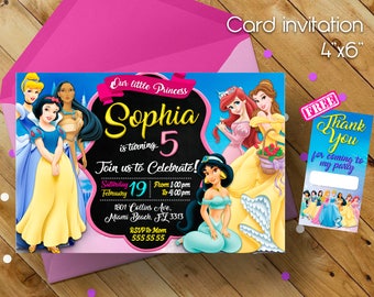 Disney Princess Invitation, Invitation, Princesas de Disney, Cumpleaños de Princesas, Disney Princess, Disney Princess Party, Princess,